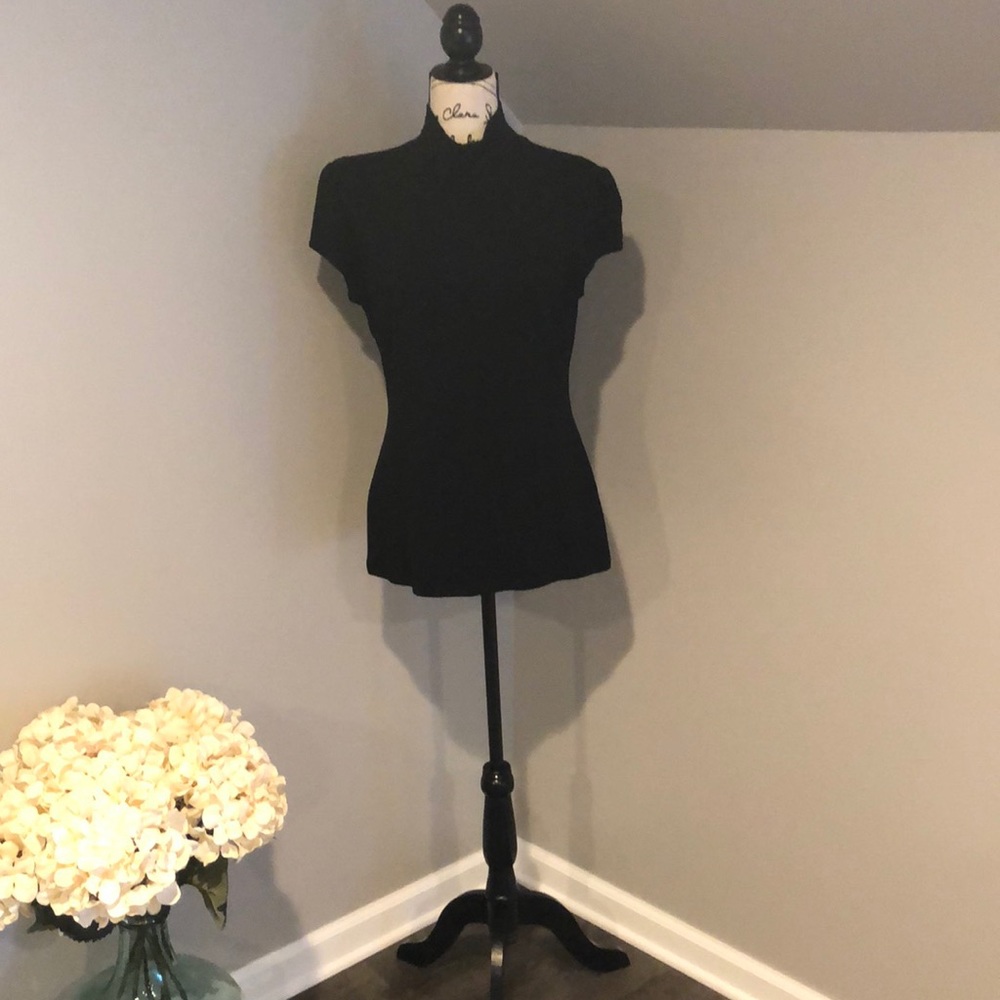 Express black high collar, capped sleeve shirt